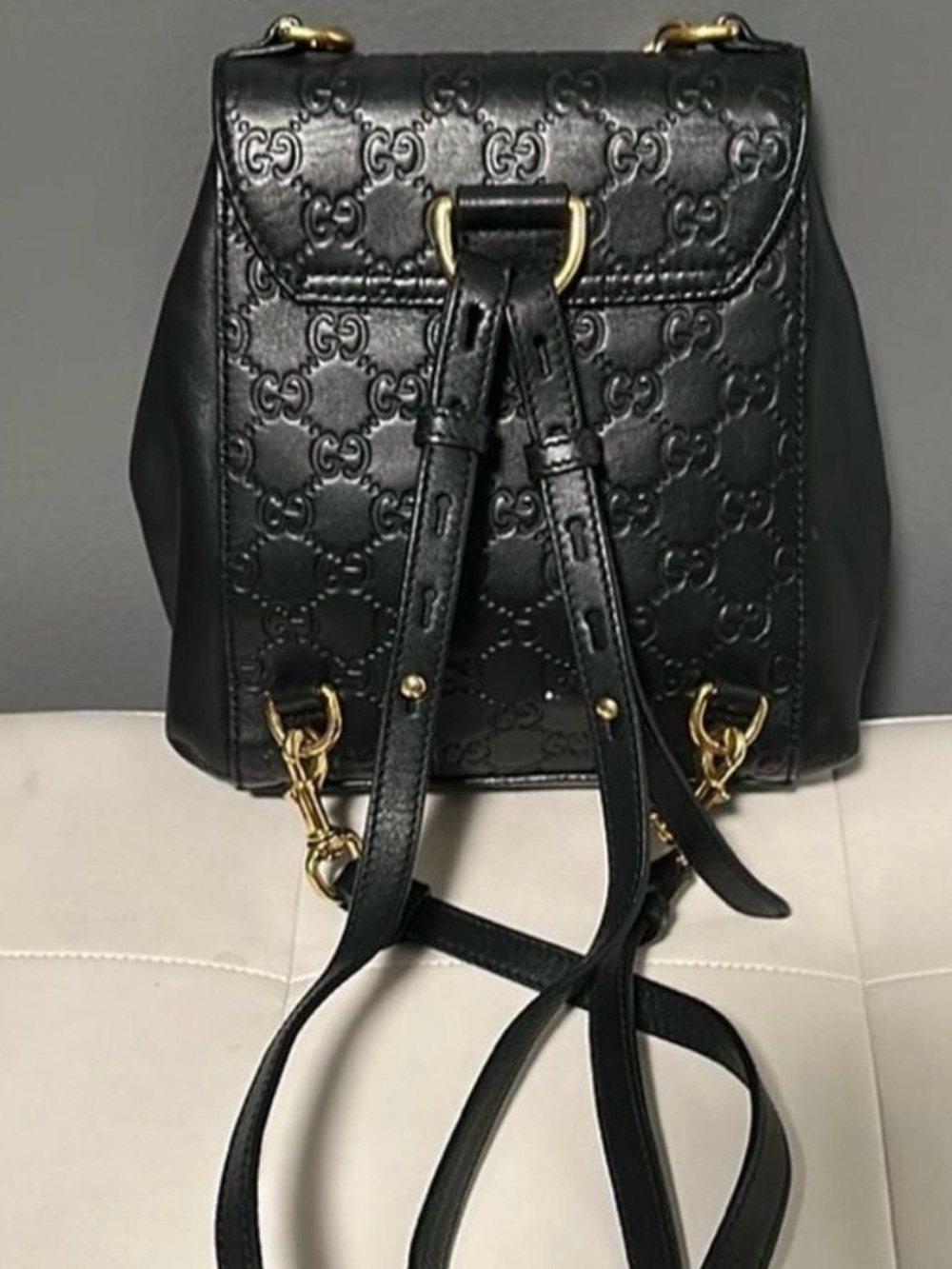 Gucci Black Embossed Leather Backpack with Gold Chain & Lock - Picture 4 of 4